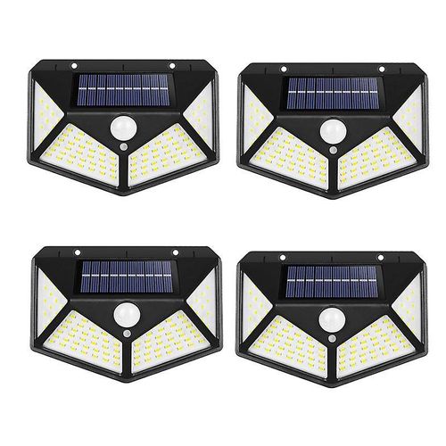 Lot De 4 Lampes Solaires D'extérieur À 270° Avec Détecteur De Mouvement, 100 Led, 3 Modes Intelligents, Éclairage De Sécurité Étanche Ip65