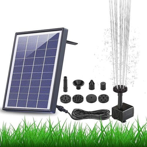 Pompe de fontaine solaire 1500 mAh avec 6 buses ¿ Fonctionne sur batterie, idéale pour les bains d'oiseaux, les étangs et les jardins