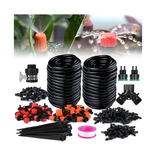 Système d'irrigation goutte à goutte DIY de 30 m - Tuyau d'arrosage de 6,35 mm (1/4"") pour jardins, fleurs, cours et plantes - Noir