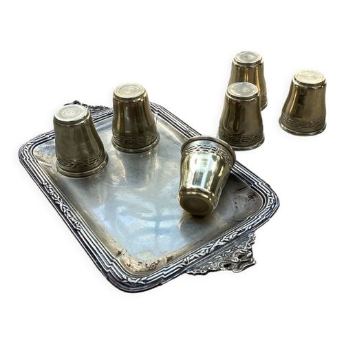Service Liqueur En Mtal Vintage Argent