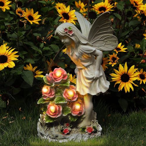 Statue De Jardin D'ange Solaire - Décoration D'extérieur En Résine Résistante Aux Intempéries, Peinte À La Main, Cadeau Idéal Pour Les Amoureux Du Jardin