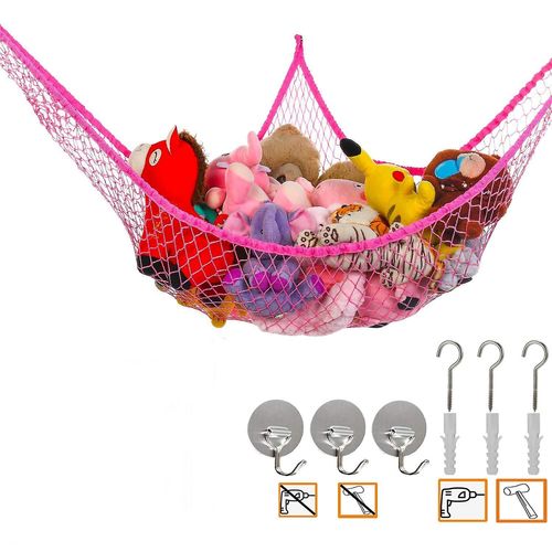 Grand Hamac Pour Peluches Et Jouets ¿ Filet De Rangement En Maille De 178 Cm Avec Crochets Faciles À Installer Pour Chambres D'enfants