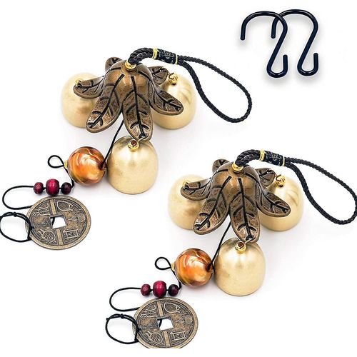 Lot de 2 carillons éoliens Feng Shui à 3 cloches ¿ Clochettes porte-bonheur en alliage de zinc pour une ambiance porte-bonheur et des sons relaxants
