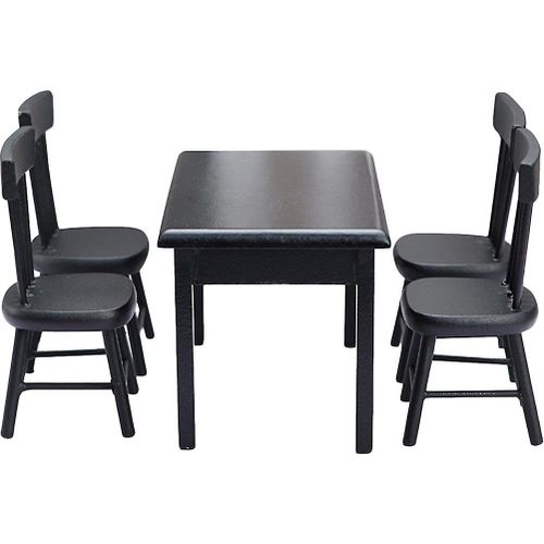 Ensemble Table Et Chaises Miniatures En Bois Noir, 5 Pièces, Pour Maison De Poupée, Meubles De Maison De Poupée, Cadeau Pour Enfants