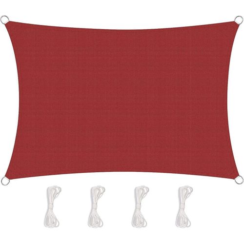 Voile D'ombrage En Tissu Oxford Hydrofuge Pour Jardin Et Balcon - Gris, Jaune, Rouge - 3,4 M Avec Cordes