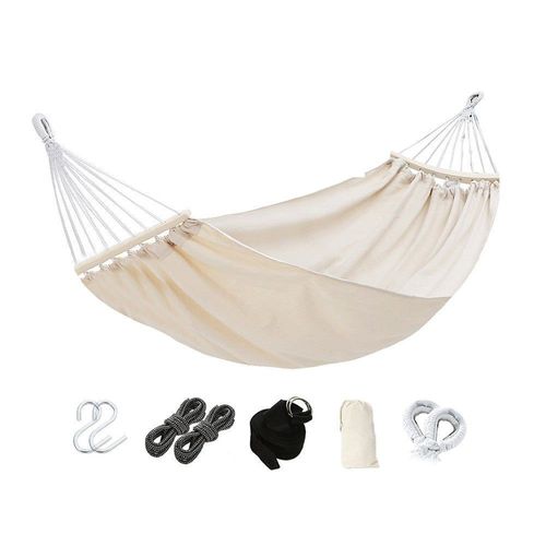 Hamac Brésilien Double Portable Pour Le Camping Et L'extérieur - Toile De Coton Douce Et Résistante, Capacité De Charge De 300 Kg, Beige