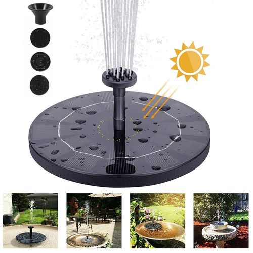 Fontaine flottante solaire avec LED ¿ 3 buses pour bain d'oiseaux, étang et décoration de jardin