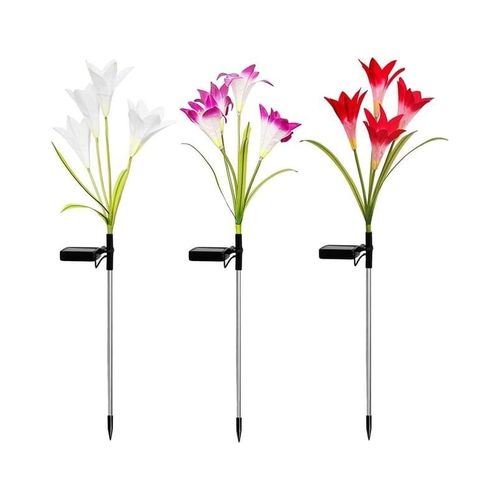 Lot De 3 Lampes Solaires En Forme De Fleur De Lys - Décoration De Jardin Étanche Aux Couleurs Blanc, Violet Et Rouge Pour L'extérieur