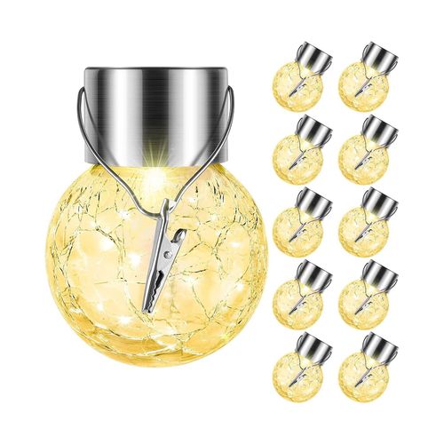 Lot De 10 Lampes Solaires Suspendues ¿ Boule Décorative En Verre Craquelé, Étanche, Allumage/Extinction Automatique, Lumière Blanche Chaude Pour L'extérieur