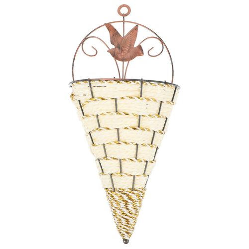 Jardinière Murale Suspendue En Rotin Et Fer ¿ Panier Décoratif En Osier Pour Plantes D'intérieur Et D'extérieur ¿ Blanc, 15 X 10 X 30 Cm