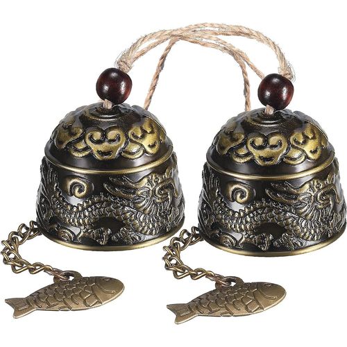 Carillon éolien Feng Shui Dragon vintage - 2 cloches en alliage de zinc durables pour la chance et la décoration intérieure