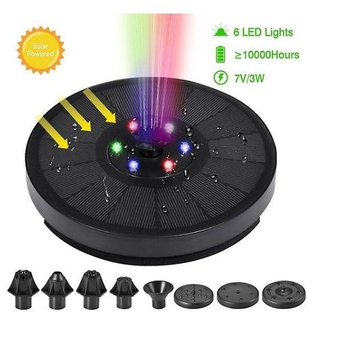 Fontaine solaire améliorée avec batterie et lumières LED ¿ 8 buses pour bain d'oiseaux et décoration de jardin