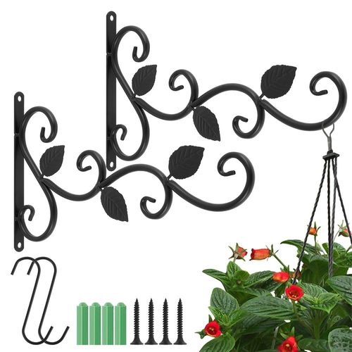 Supports de suspension en métal - Crochets en fer forgé pour plantes murales de jardin extérieur, motif feuilles vintage, 20 x 30 cm