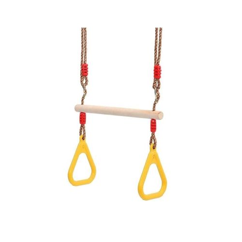 Trapèze en bois avec anneaux réglables pour enfants - Ensemble de jeux intérieur/extérieur pour l'entraînement de la force et de l'équilibre