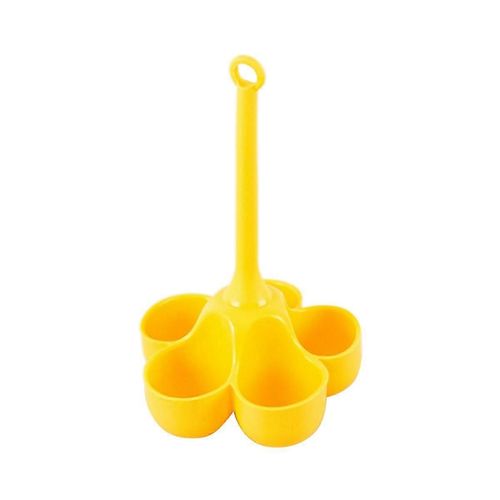 Cuiseur à oeufs en silicone à 5 trous Plateau d'oeufs cuits à la vapeur résistant aux hautes températures Outils alimentaires complémentaires de qualité alimentaire Jaune