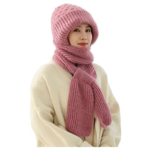 Cagoules En Acrylique Doublées De Peluche Pour Femmes Capuche Écharpe Chapeau Coupe-Vent Intégré Protecteur D'oreille À La Mode D'hiver Cap-A