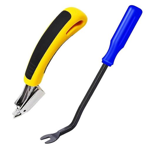 Décapant D'agrafes,Extracteur D'agrafes De Rembourrage Et De Construction -Outil De Levage Dissolvant De Tapis Robuste, Jaune + Bleu