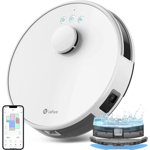 Lefant M1 Robot Aspirateur 4000Pa Lidar Mop 2 en 1 Cartographie Multi-étages Zones Virtuelles WiFi Alexa Anti-collision FreeMove Idéal Poils Animaux Sols Durs Moquettes, Grande Autonomie Blanc