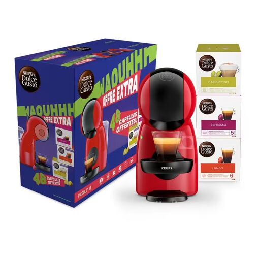 Machine à Café KRUPS Piccolo XS - Pour Dosettes Dolce Gusto - 15 Bars, 0.8L, Fonction Eau Chaude/Froide - Rouge (3 Boîtes Offertes)