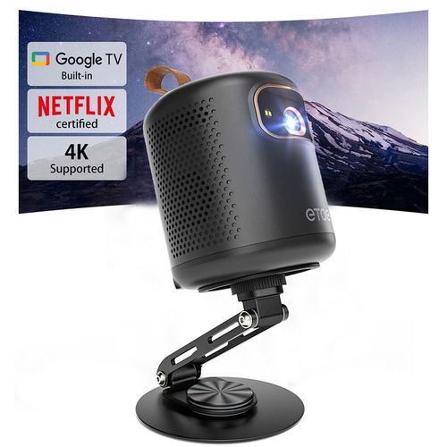[Certifié Google TV] Projecteur DLP ETOE Dolphin portable, 500 lumens ANSI, 1080p natif, mise au point et trapèze automatiques avec support de bureau rotatif à 360°