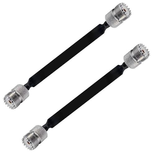 Paquet de 2 câbles coaxiaux RF de 40 cm Câble plat de passage de fenêtre/porte, SO239 UHF femelle à UHF femelle, 50 ohm