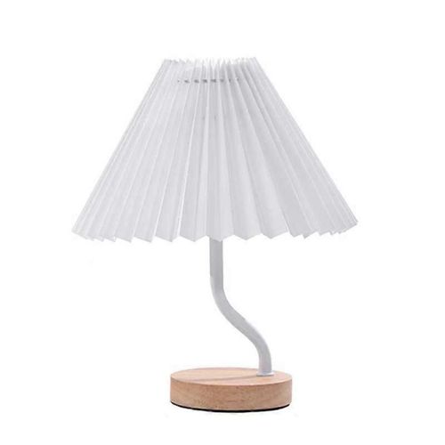 Lampe De Table Nordique À Gradation Tricolore Usb Lampes De Table En Tissu Plissé Vintage Lampe De Table À Base En Bois Avec Support Rainure A