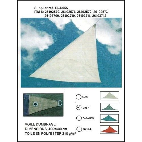 Voile D'Ombrage Neuf Gris Triangulaire Cotés 4 M X 4 M