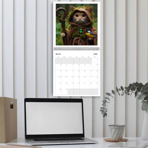 2025 Étrange Quêtes Médiévales Chats Calendrier 2025,Drôle De Chat Tenture Murale Calendrier Mensuel 2025 Calendrier