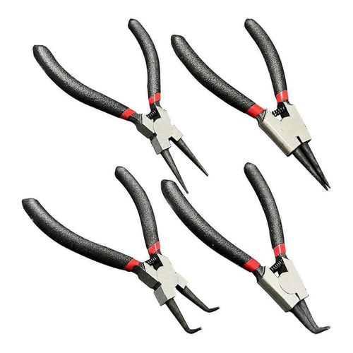 4 PCS Petite Pince à anneau élastique Set Mini pince à circlips interne et externe avec mâchoire droite / courbée Pince à clip C avec ressort