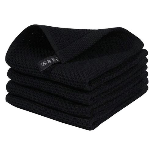 100% Coton Gaufré Armure Torchons De Cuisine, Linges À Vaisselle Absorbants À Séchage Rapide Ultra Doux Noir