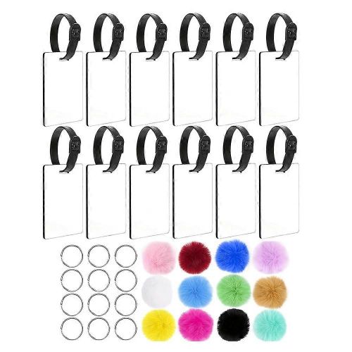 48pcs vierge sublimation bagages étiquettes, double face MDF valise étiquette blanc sac à dos vierge sac à dos nom étiquettes