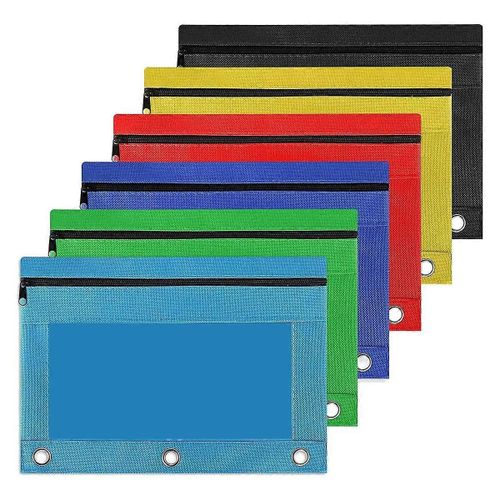 Pack De 6 Coloré 3 Anneau Fermeture Éclair Crayon Pochette Tissu Trousse Robuste Au Durable Pochette Classeur Avec Fenêtre Transparente Appropriée