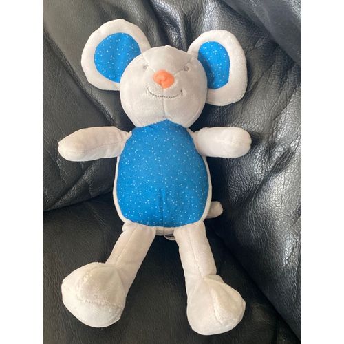 Peluche souris grise et bleue Luc et Léa 24cm 