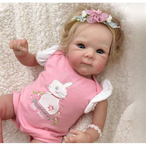 Poupée Reborn Fille Yeux Bleus Cheveux Blond Réaliste Nouveau-né Baby Dolls 45cm