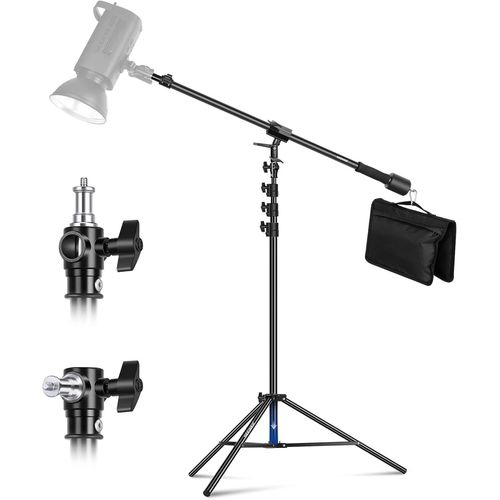 NEEWER Support d'éclairage Aluminium à Coussin d'air, Réglable de 9,8ft/3m avec Bras de Flèche, Contrepoids, Sac de Sable, Vis 1/4" de Softbox, Flash Studio, Parapluie, Anneau Lumineux, Max.5kg