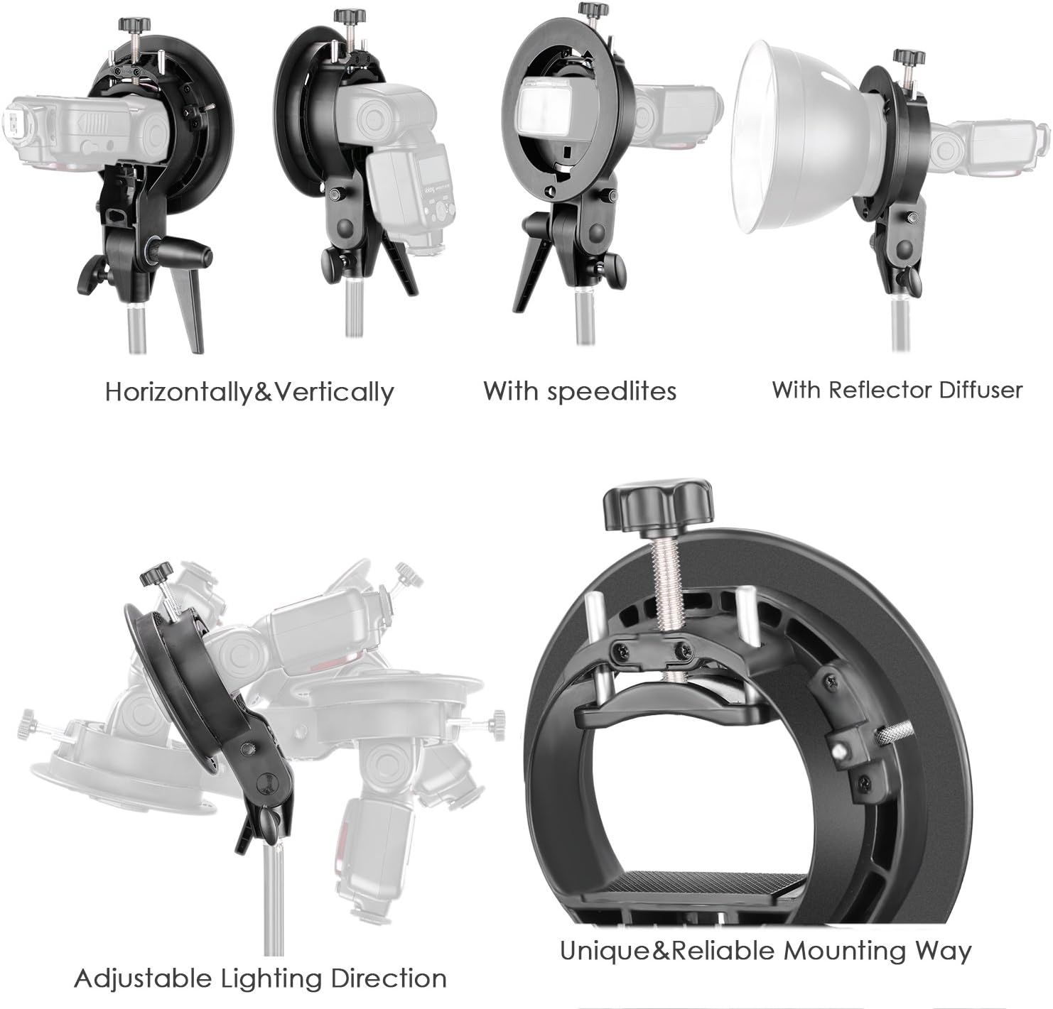 NEEWER S-type Support de Flash avec Bowens Monture pour Flash Snoot Softbox Boîte à Lumière Bol de Beauté Réflecteur Parapluie Dispositif de Studio