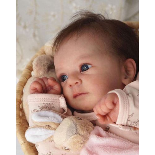 Poupée Reborn Fille Yeux Bleus Cheveux Brun Réaliste Nouveau-né Baby Dolls 50cm
