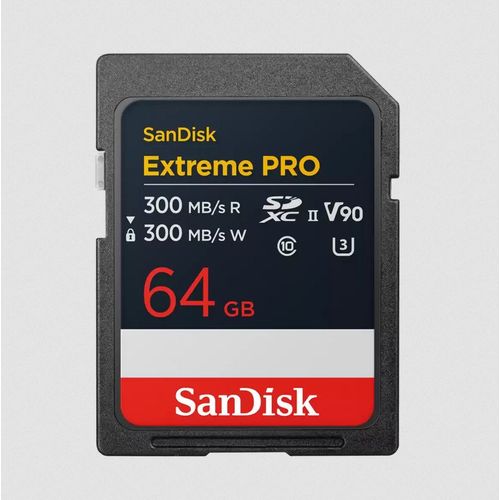 Carte Mémoire SD SanDisk Extreme PRO 64Go SDXC UHS-II jusqu'à 300MB/s V90, 8K, 4K UHD, SD carte mémoire flash haute vitesse