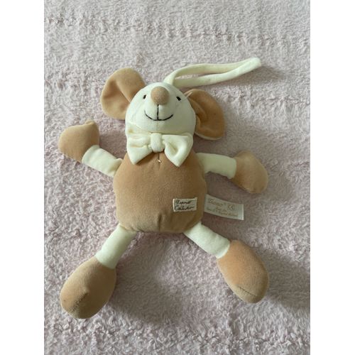 Doudou souris tiamo beige noeux grelot