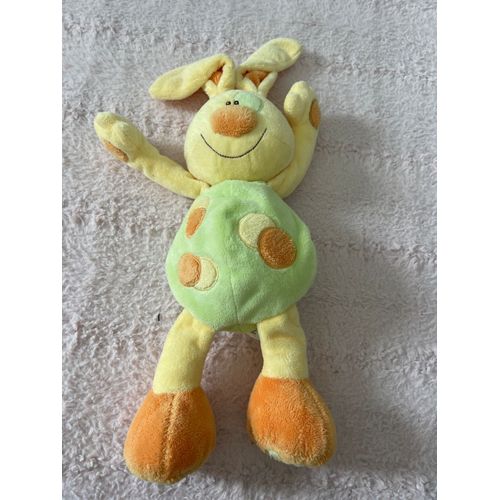 Doudou peluche lapin kiabi vert jaune