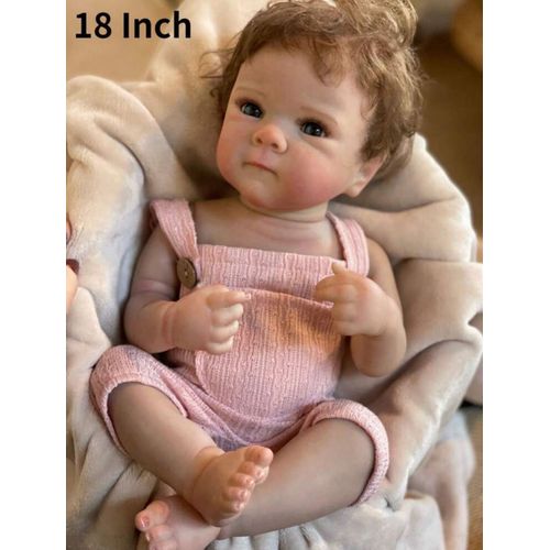 Poupée Reborn Fille Yeux Bleus Cheveux Bruns Réaliste Nouveau-né Baby Doll 45cm