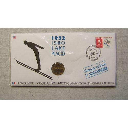 Enveloppe Officielle Timbre Et Medaille Monnaie De Paris " 1er Jour D'Émission " 1932 - 1980 Lake Placid
