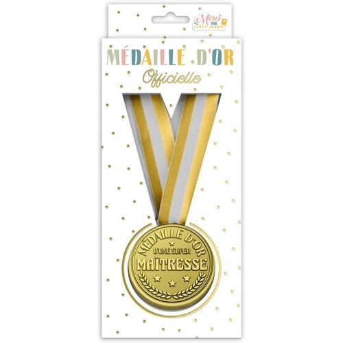 Médaille D'Or Résine Super Maîtresse 10.5cm Jaune