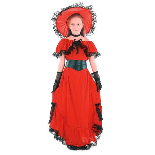 Déguisement Rouge Scarlett Caroline Du Sud Avec Chapeau Fille 4 À 6 Ans