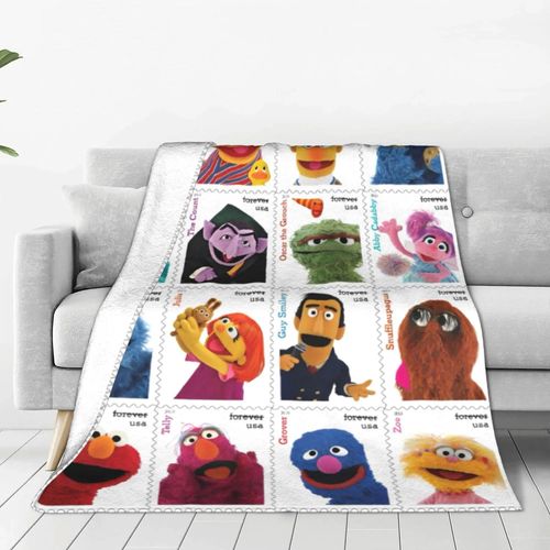 Couverture En Flanelle Avec Personnages De Sesame Streets, Elmo, Big Bird, Ernie, Fantaisie, 125 X 100 Cm, Peluche Fine, Super Chaude