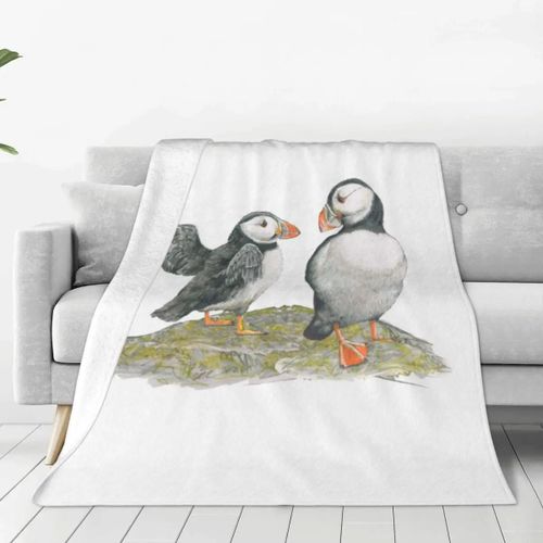 Couverture En Flanelle Avec Motif De Macareux, Motif Oiseau Mignon, Douce Et Naturelle, Ideale Pour Un Canape, Un Lit Ou Un Voyage
