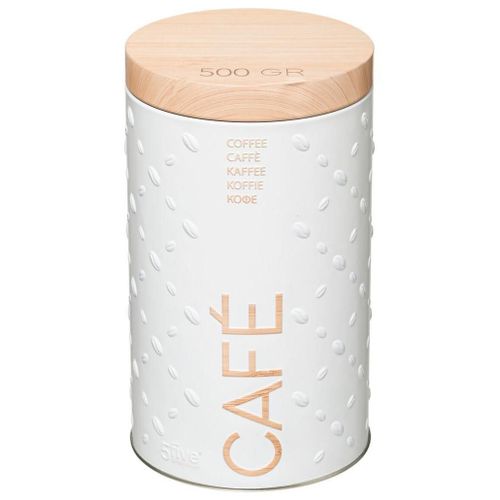 Boîte À Café En Métal À Relief "Scandi Edition" - Blanc/Beige - D 10,7 X H 18,7 Cm