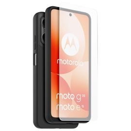Coque Arrière Semi Rigide Et Protège Écran En Verre Trempé Casr Noir Et Transparent Pour Motorola Moto E15 Et G05