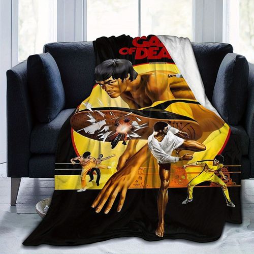 Couverture En Flanelle Ultra Douce A L'effigie Du Petit Dragon Li - Decoration Confortable Et Toutes Saisons Pour Salon, Bureau Et Canape | Motif Arts Martiaux Dynamique | Cadeau Ideal