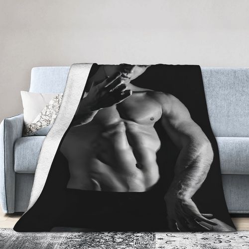 Couverture En Flanelle Ultra-Douce Au Design D'inspiration Creative De Modèle Masculin Sexy, Couverture De Salon Chaude Et Confortable, Couverture De Bureau, Decoration De Canape, Couve